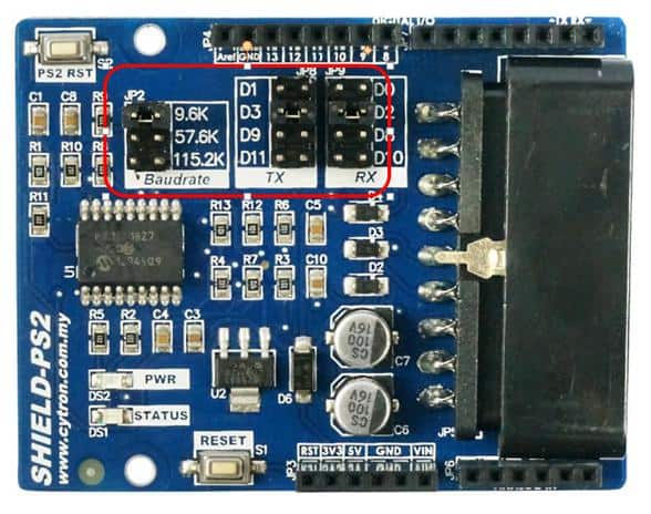 Modul Pengontrol PS2 Cytron Rate 4800-115200, Mode Analog, Shield Arduino SONY,57600, 9600, Pin UART TX RX ,Remote